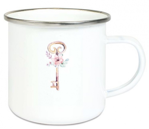 ♥ Tasse Becher Emailletasse Kranz Blüten, Rosen, Schön, dass es Dich gibt! Dankeschön, Geburtstag, Vatertag, Abschied, Jubiläum, Geschenk, Becher von Lüttentüddel